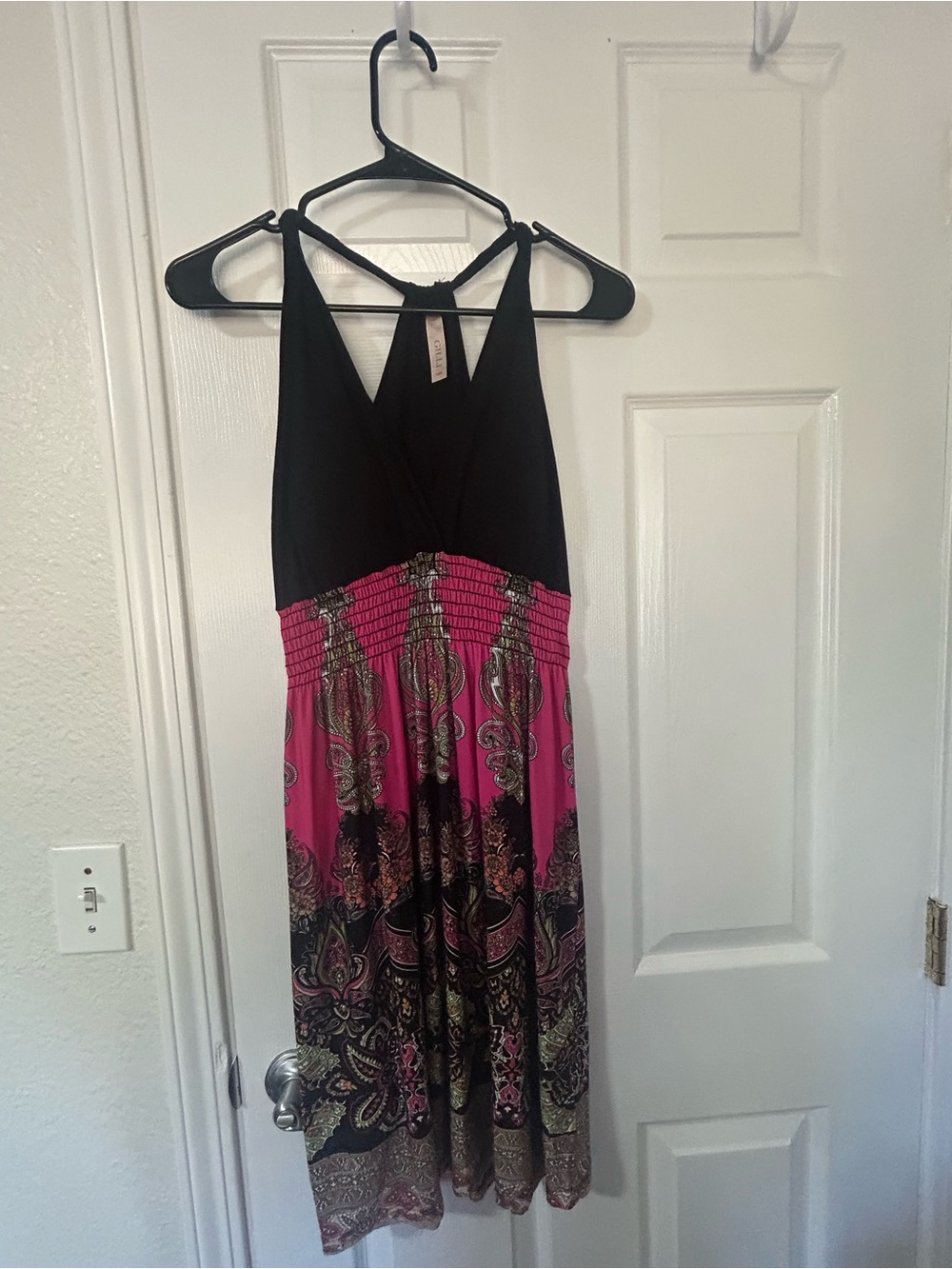 Black & Pink Paisley Halter Summer Dress